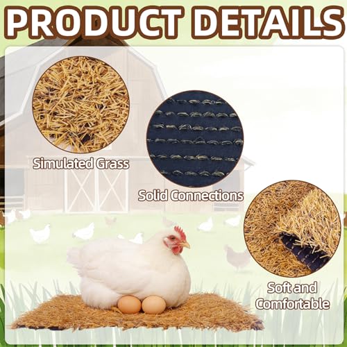12 Pack Chicken Nesting Pads, 12x12 Inch Artificial Grass Nest Box Liners, Washable & Shed-Resistant Mat with Drain Holes for Hen Laying Eggs, Coop Bedding Accessories
