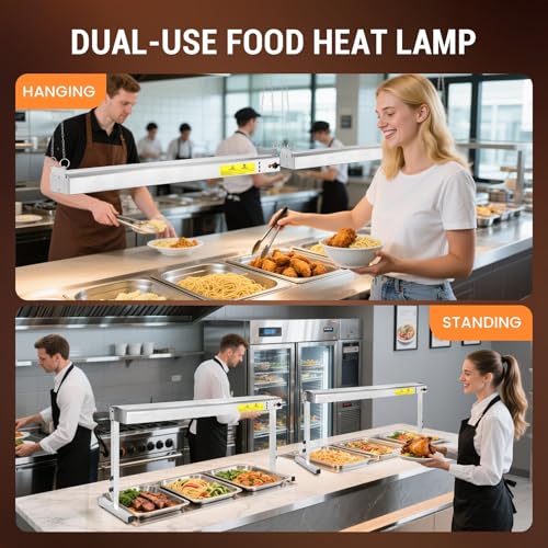 36-Inch Food Heat Lamp, 1000W Commercial Heat Lamp for Food, 115V | Keep Food Warm, Stainless Steel Heating Lamp, Hanging or Stand, Food Warmers for Parties Buffet, Restaurant, Kitchen, Silver - size: 36 Inch