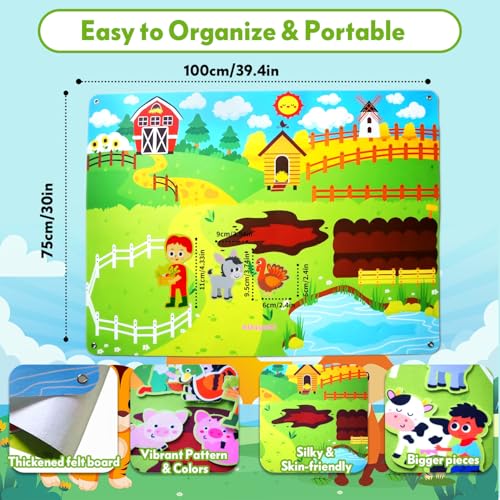 Felt Busy Board for Kids 3-5, Farm Animals Story Set for Children Play | Large Wall Activity, Montessori Toys, Barnyard Theme Interactive Sensory Toys, Preschool Early Learning Play Kit, Classroom
