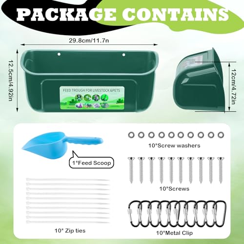5 Pack Chicken Feeder, Duck Feeder Supplies, Hanging Fence Feed Trough with Clips for Goat, Sheeple, Piglet, Gooses, Turkeys, Dog Livestock Poultry, 8 Quarts in Total, Feed Scoop Included, Green - color: Green 5pcs