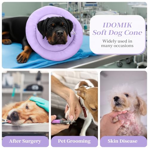 IDOMIK Dog Recovery Collar, Waterproof Soft Dog Cone After Surgery | Comfy Protective Elizabethan Collar Alternative for Dogs Cats, Adjustable Pet Neck Donut Cone Anti-Licking Wounds,Purple,S - color: Purple, size: S