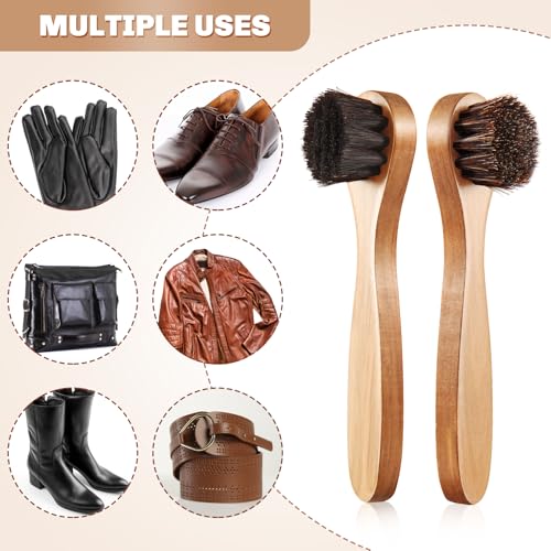 2 Pcs Horsehair Shine Shoes Brush Kit Polish Dauber Applicators Cleaning Leather Shoes Boots Care Brushes Suede Cleaner Brush(Wooden Long Handle) - style: Wooden Long Handle