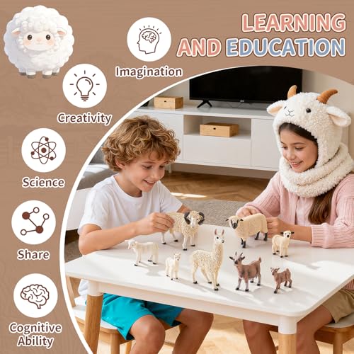 8PCS Realistic Sheep Goat Figurines Alpaca Figures Llama Figurines | Solid Farm Animals Toys for Toddlers 3-5, Educational Animal Family Set for Kids, Cake Toppers Party Favors for Boys Girls - style: Sheep Goat Alpaca