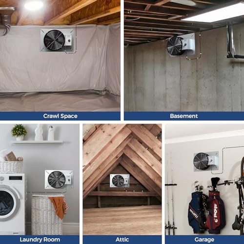 ALORAIR 720CFM Crawl Space Ventilator Fan with Humidistat & Thermostat | 10 Inch High Flow Powered Basement Vent Fan with Freeze Protection, IP-55 Rated Isolation Mesh for Crawlspace, Garage, Attic - size: Large