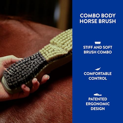 Wahl Professional Animal Equine Grooming Combo Body Horse Brush, Black | Effortlessly Removes Mud, Sweat, and Dirt, Comfortable Rubber Grip, Easy to Use and Fits Comfortably Your Hand - color: Black/Beige
