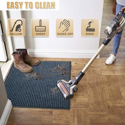 Front Door Mat, 4'x5'Indoor Outdoor Welcome Commercial Floor Mats | Heavy Duty Durable Inside Outside Entrance, Waterproof All-Season, All-Weather Non Slip Backing Doormat for Entryway, Grey - size: 48"x60"