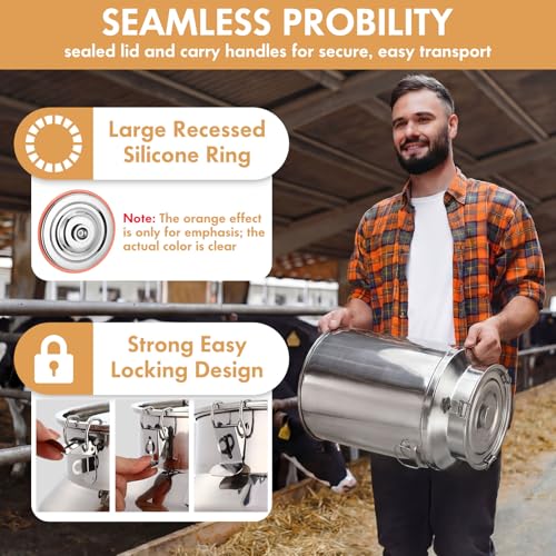 FillTouch 2 Pcs Stainless Steel Milk Can 35L/ 9.25 Gallon Heavy Duty Metal Milk Dispenser Container Pail Water Jug with Locking Sealed Lid Food Wine Oil Storage Container for Home Farm Kitchen - size: 35l