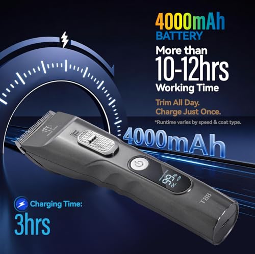 Professional Dog Grooming Clipper, T88, 4000mAh Battery, Ultra-Quiet Motor, 440C Stainless Steel Blade - color: Black