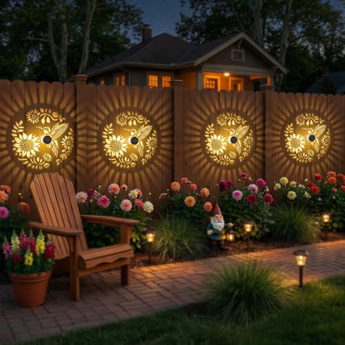 Gardsee Solar Fence Lights Outdoor 2 Pack Deck Step Wall Lights Butterfly Metal Waterproof LED Warm Yellow Light for Garden Post Patio Backyard Yard Decor (Black 2) - style: black 2