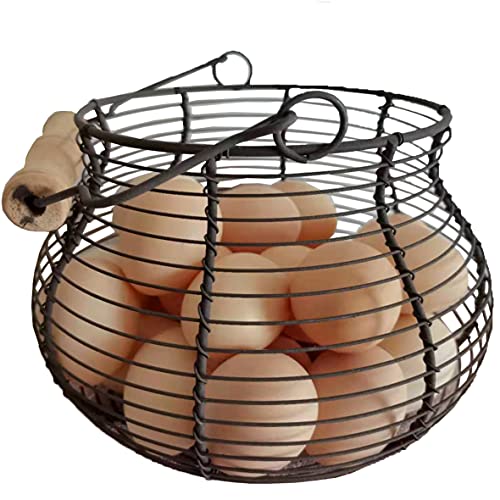 LINCOUNTRY. Farmhouse Wire Egg Baskets for Gathering Fresh Egg With Handle | Famhouse vintage rustic Round Metal Chicken Egg Collecting Basket Countertop Holder Vintage Style for Kitchen