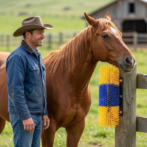 2PCS Horse Goat Cattle Scratching Post | 8 screws, 4 screws, 4 rubber plugs(Stiff Bristle, Itch Relief, Self-grooming, Full Massage)