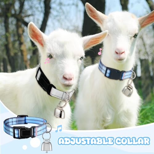 2 Pack Goat Collars with Bells, Sheep Grazing Copper Bells and Adjustable Nylon Collar Set Loud Bronze Bell Small Farm Animal Sheep Cow Accessories(Blue, White,Plaid Pattern) - style: Plaid