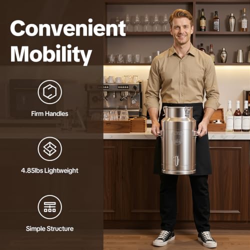 304 Stainless Steel Beverage Dispenser, 5.28Gal/20L Drink Dispenser | Water Beverage With Spigot Milk Can Milk Pail Bucket, For Hot Water, Cold Milk, Coffee, Tea, Juice - size: 5.28Gal/20L