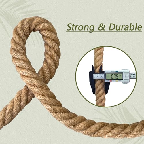 Natural Jute Rope (3/4 Inch x 100 Feet) Thick Hemp Rope Twisted Manila for DIY Crafts, Deck Railings, Hanging Swing, Nautical Decorating - size: 3/4 Inch x 100 Feet