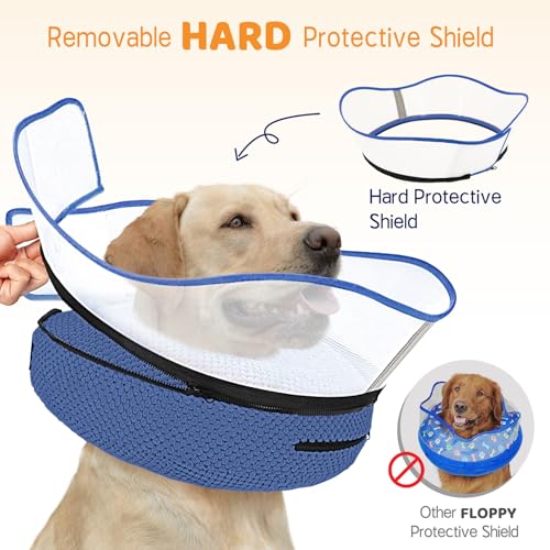 Supet Raised Inflatable Dog Cone Alternative Collars for After Surgery, Dog Donut Collar After Surgery, Soft Pet Cone for Small Medium Large Dogs to Stop Licking - color: Navy, size: S(Neck 7"-9.5")