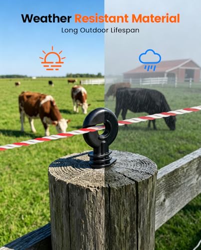 Electric Fence Polywire Kit, 200m/656FT with 50 Insulators & Tool | 6 Stainless Steel Conductors, Weather-Resistant Materials, Fast Fence Setup for Farms, Pastures & Gardens - size: 656ft/200m