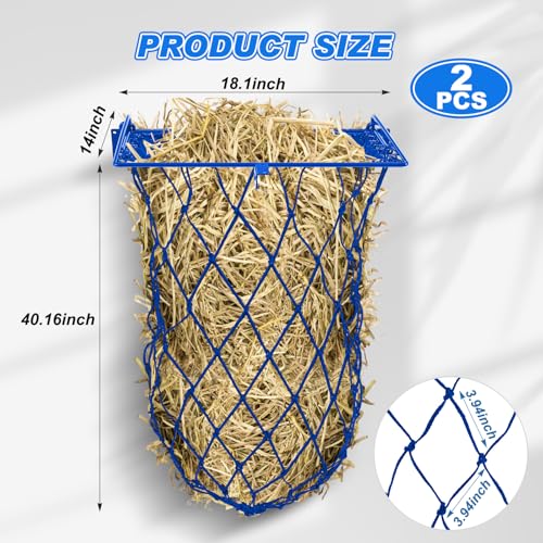 Yaocom 2 Set Blue Wall Mount Hay Feeder for Horses Goats Heavy Duty Hay Rack with Net Slow Feeder Wall Mounted for Stall Barn, Easy to Install and Save Hays (Square) - color: Blue