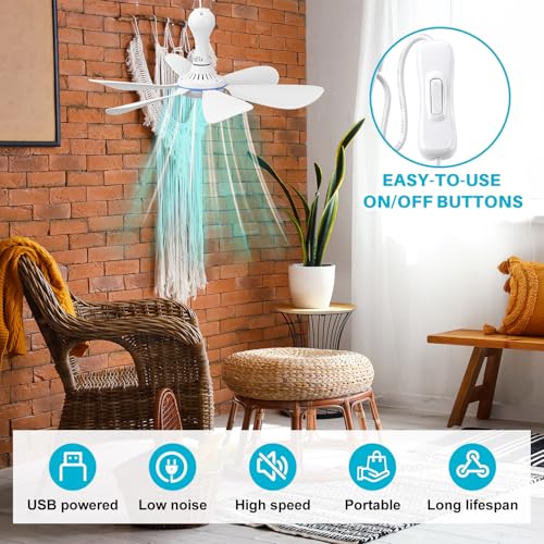 Tujoe 2 Set Solar Powered Ceiling Fan Kit for Outdoor,Portable 15W Solar Panel Powered USB Small Hanging Fan,Dual Charging Modes,for Chicken Coop, Tent,Greenhouse, Shed, Gazebo