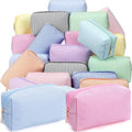 Sanwuta 20 Pcs Seersucker Cosmetic Bags Bulk, Striped Zippered,Bright | Makeup Bags Women Pouch, Large Preppy Storage Toiletry Travel Pouch for Wedding Bridesmaid Bride Favor Back to Teacher Gift - color: Bright
