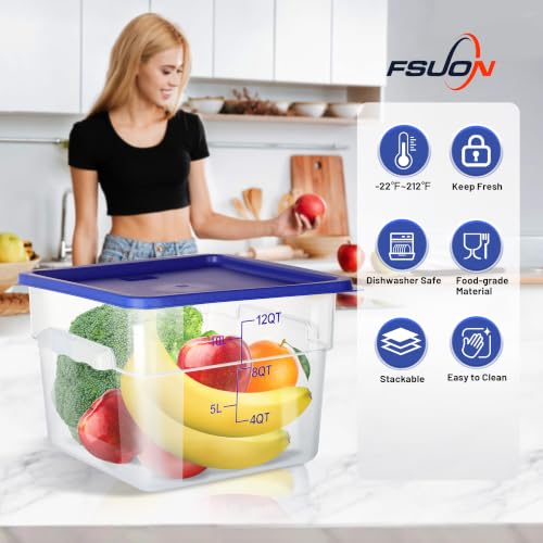 4 Pack 12 Qt Square Polycarbonate Food Storage Containers with Lids | Clear BPA-free PC with lids, side handles, measurement scale and stackable design; for food prep, storage and freezer use. - color: 12Qt