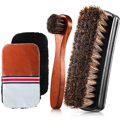 4 Pcs Horsehair Shine Shoes Brush Kit Polish Dauber Applicators Cleaning Leather Shoes Boots Care Brushes Suede Cleaner Brush with Microfiber Shoe Gloves(4 Pcs Style D) - style: 4 Pcs Style D