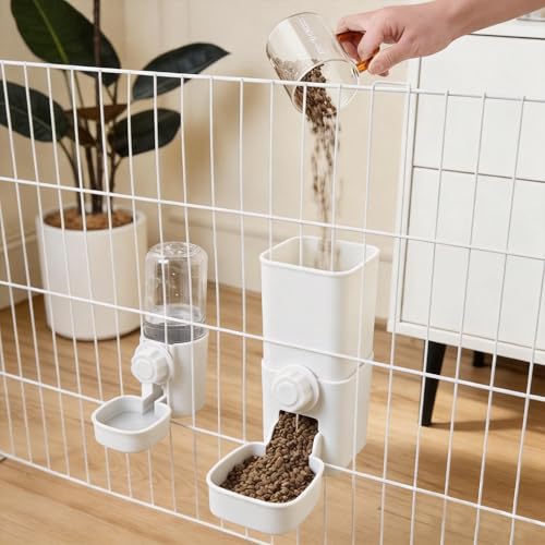 Hanging Automatic Food Water Dispenser,Rabbit Feeder Guinea Pig Water Bottle Food Feeder for Ferret Guinea Pig Rabbit Bunny Cage Accessories (White) - color: white