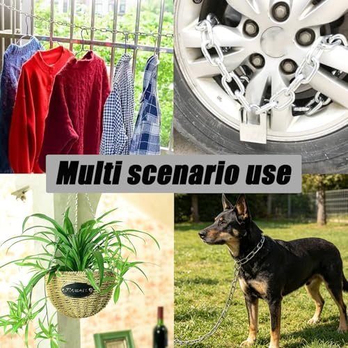 Pine & Linen 2pcs Silver 20inch Durable Gate Chains Lock,Stainless Steel Chain Link with Carabiner Easy to Adjust Barn Chain,Metal Gate Latch Chains for Outdoor Fence/Livestock