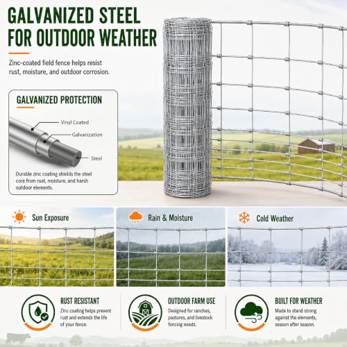 Cattle Panel 14Gauge Galvanized Woven Wire Fence 4FT x 328 FT Cattle Fence | Livestock Farm Fence 8in to 3.5in Mesh Heavy Duty Welded Wire Fencing for Goats Garden Fencing and Animal Containment - color: Silver, size: 14 Gauge 4'×328'