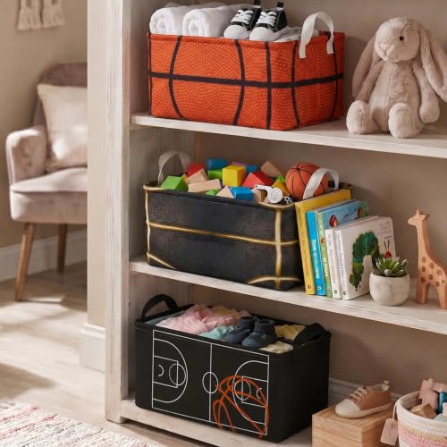 Basketball Shelf Basket, Kids Boys Ball Storage Basket Bins Box with Handles, Boys Sports Decor for Room Nursery 3 Pcs Set(Basketball) - color: Basketball