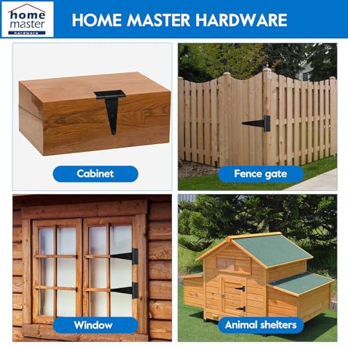 HOME MASTER HARDWARE 6" Heavy Duty Gate Hinges, 4 Pack T Strap Hinges | Stainless Steel T Hinges for Wooden Fences, Shed, Barns, Rotate 270 Degrees, 48LBS Capacity, Included Screws, Black Finish - color: Black, size: 6" - 4pack
