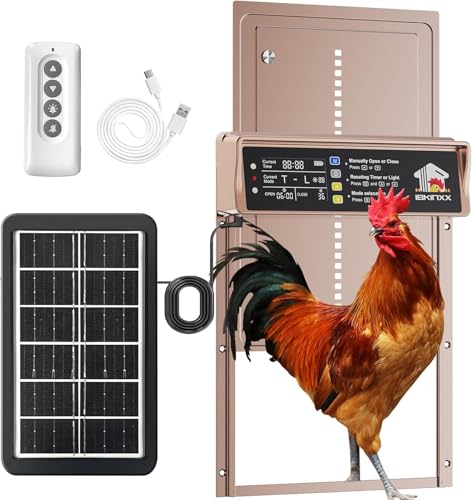 Automatic Chicken Coop Door Solar Powered, 4 Modes Automatic Chicken Door Solar, Anti-Pinch & Weather Proof Coop Door with Remote Control | Anti-Pinch，Weather Proof Coop Door with Remote，4 Modes Automatic Chicken Door - color: Gold