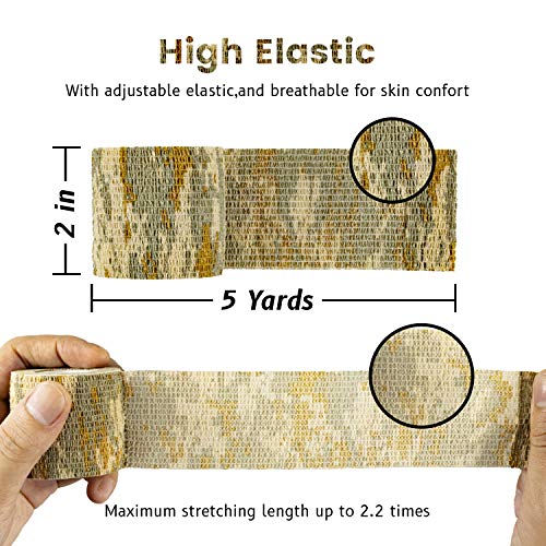 FRESINIDER 9 Rolls Self Adhesive Wrap Athletic Tape Gauze, Breathable Elastic Cohesive Bandage for Sports Injury & Pet (7 Pcs 2" x 5 Yards + 2 Pcs 1" X 5 Yards) (Digital Desert Camo) - color: Digital Desert Camo