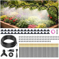 100FT Drip Irrigation System Kit Dual-Zone Garden Atomizing Watering System with 30 Copper 360° Adjustable Bendable Nozzles,Y-Splitter, Leak-Proof 1/4" Misting System for Garden Greenhouse Raised Beds - size: 100FT