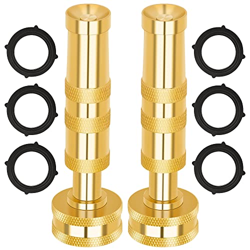 AUTOMAN Brass Hose Nozzle – High Pressure Jet Nozzles 2 Pack, Heavy Duty Sprayer for Garden Hoses, Adjustable Spray Gun, Solid Twist Water Hose Nozzle for Patio, Lawn, Car Wash, Extra 6 Rubber Washers - size: Brass Twist Nozzle-2 Pack