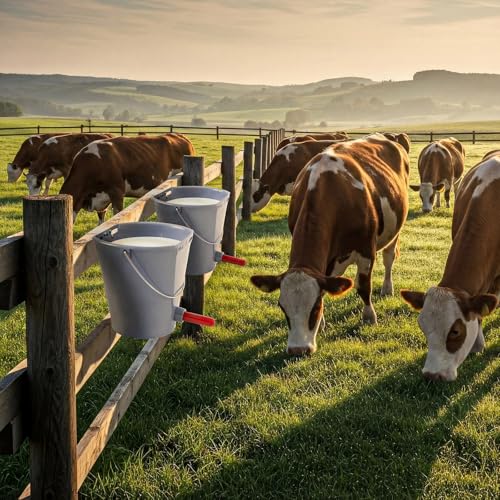 Sawysine 3 Pcs 8.45 Quart Calf Nursing Bucket, Single Teat Feeder with Metal Hanger, Hanging Calf Pail with Nipple Livestock Feeder for Over The Fence, Stall, Barn, Cowshed/Cattle Housing - color: Single Teat