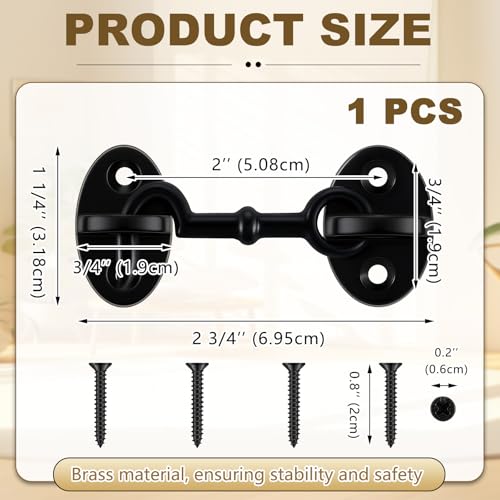 1 Piece 2.75 Inch Brass Hook and Eye Latch Gate Door Latch, Black | Cabin Hook Lock Door Lock Hardware Best for Window, Sliding, Shed, Fence, Gate, Cabinet, Bathroom, Closet - color: Black, size: 2.75 Inch