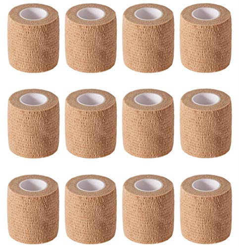 12 Pack 2" x 5 Yards Self Adhesive Elastic Bandage Wrap Stretch Self-Adherent Tape for First Aid,Sports, Wrist, Ankle (Skin Colors) - color: Skin, size: 2 Inch (Pack of 12)