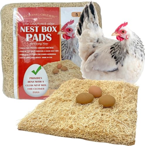 Nest Box Pads for Chicken Nesting Boxes - 13 x 13 Pads Made in USA from Sustainably Sourced Aspen Excelsior,5 Count (Pack of 6) - size: 5 Count (Pack of 6)