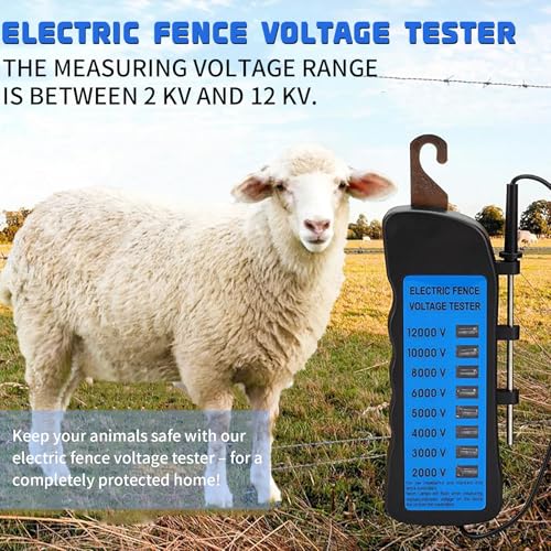 Electric Fence Voltage Tester, 12KV Digital Electric Fence Tester, Handheld Electric Fence Fault Finder, Farms Fault Troubleshooter with 8 Neon Indicator Lights
