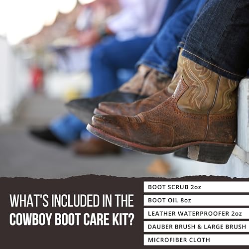 Cowboy Boot Care Kit: Boot Scrub, Oil, Brushes & Cloths Included | Clean, condition and protect cowboy boots with boot scrub, oil, brushes and cloths made for western leather boot care.