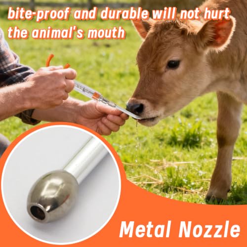 2 Pcs Goat Syringe Reusable Adjustable Goat Drench Syringe with 2 Drench Nozzle and Needles, Feeding Supplies for Cattle, Sheep, Goats, Horse, Pig, Dog (Orange, 10ML) - color: Orange, size: 10ML