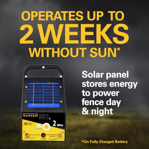 Zareba Solar Powered Low Impedance Electric Fence Charger - 2 Mile Solar Powered Electric Fence Energizer, Contain Small Animals and Keep Out Predators - ESP2M-Z