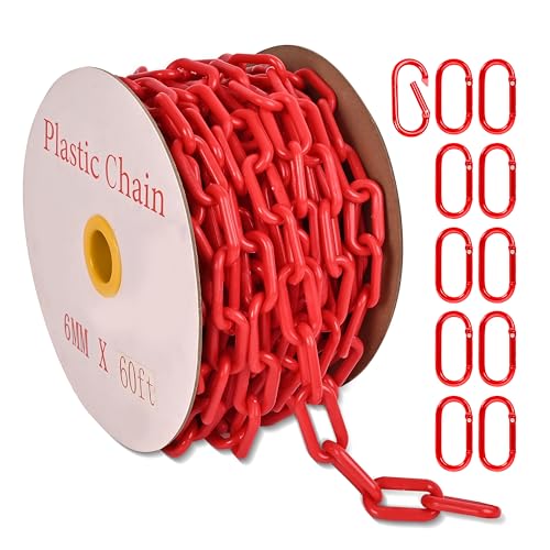 60ft Red Plastic Chain,1.5in, 6MM Plastic Chain Links | Plastic Barrier Chain Ideal For Crowd Control In Malls, Airports, Events And Construction Sites For Safety Isolation Zones - color: red, size: 1-1/2 in-60feet