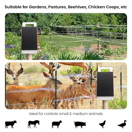 Solar Fence Charger - Briidea Solar Electric Fence Energizer for Up to 5.6 Miles, 0.3 Joules, IP66 Waterproof for Livestock, Gardens, Pastures & Wildlife Control, Energy Saving Design - color: 0.3 Joules with handle