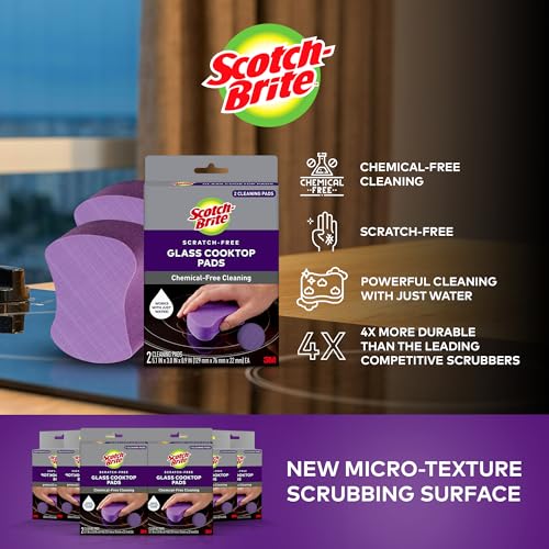 Scotch-Brite Glass Cooktop Pads, Scratch-Free & Non-Abrasive Scrubbers for Glass or Ceramic Stovetops, Cleans Burnt-On Messes with Just Water, Reusable Dishwasher-Safe Design (12 Pads) - size: 12 Pads