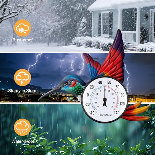 Indoor Outdoor Thermometer, Large Wall Hummingbird Thermometer Hygrometer No Need Battery, Easy to Read Decorative Outside Thermometer for Patio, Garden，Yard