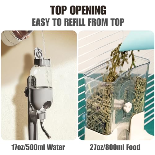 Automatic Pet Food Water Dispenser, Auto Gravity Pet Feeder Water Bottle Set for Crate Cage, Feeding Station for Small Dog Cat Rabbit Guinea Pigs Chinchilla Ferret Hedgehog (Gray) - color: Gray