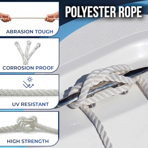 5071lbs Heavy Duty PP/Polyester/Nylon Rope, White, 1/2inX98FT | Weather-Resistant & Waterproof Rope for Pool, Camping, Construction & Rigging Applications - color: White, size: 1/2in X 98FT