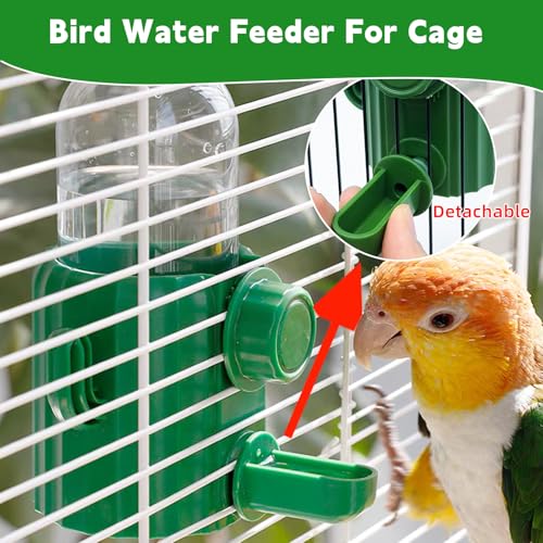 3Pcs Bird Water Dispenser Bird Cage Feeder Accessories for Parakeet | Plastic,Green,Automatic,Installation,Washable,Detachable,with two bird feeders,for Parrots, Cockatiels, Finches, Budgies - color: Green
