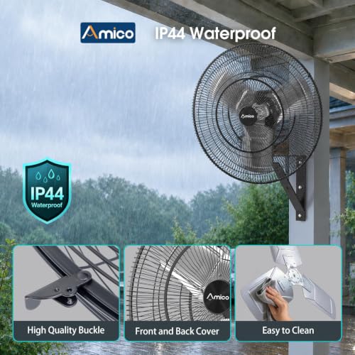 Amico 24 Inch Wall Mount Fan with Remote, DC Motor, 8-Speed, Oscillating Fan for Patio, Garage - size: 24 inch